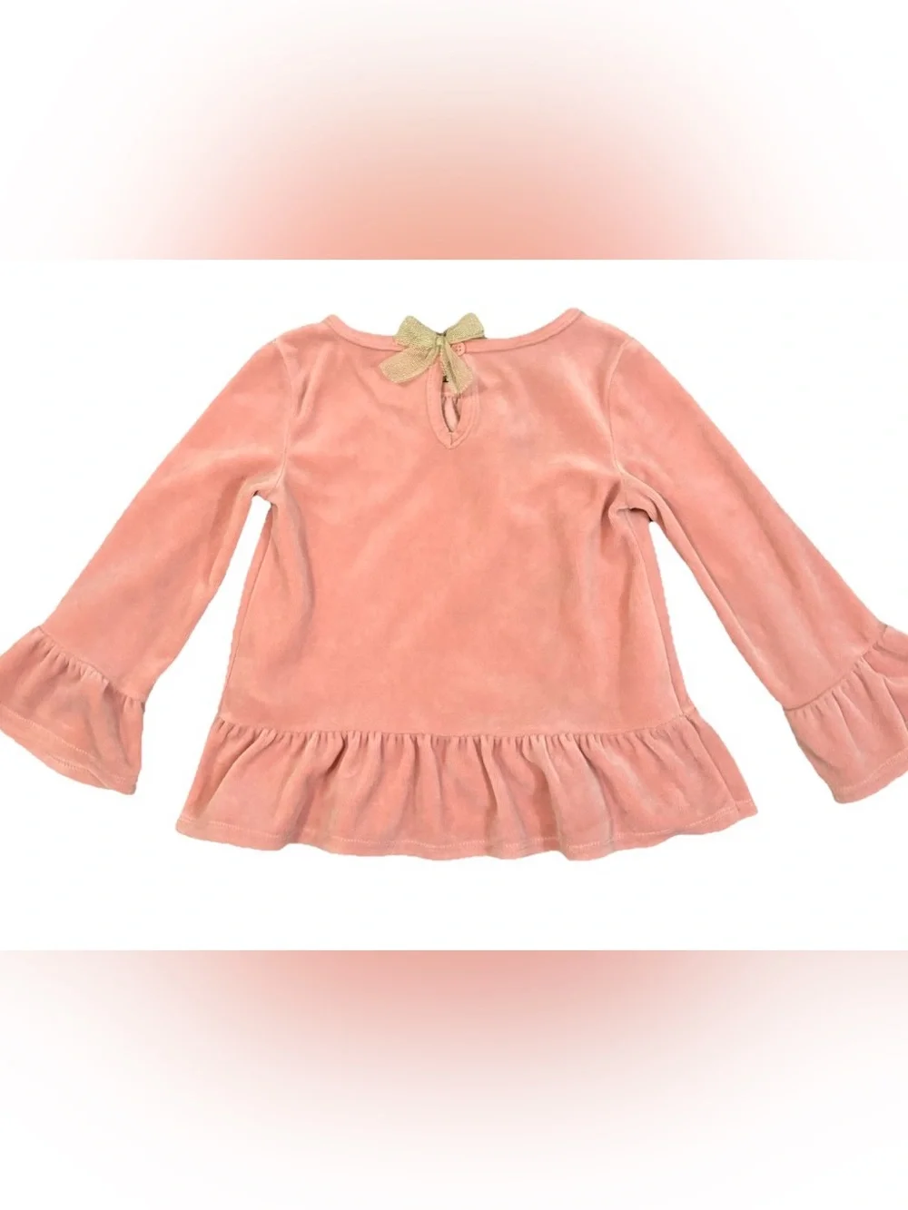 OshKosh B’gosh Pink Crushed Velvet Peplum Top Gold Bow 3T